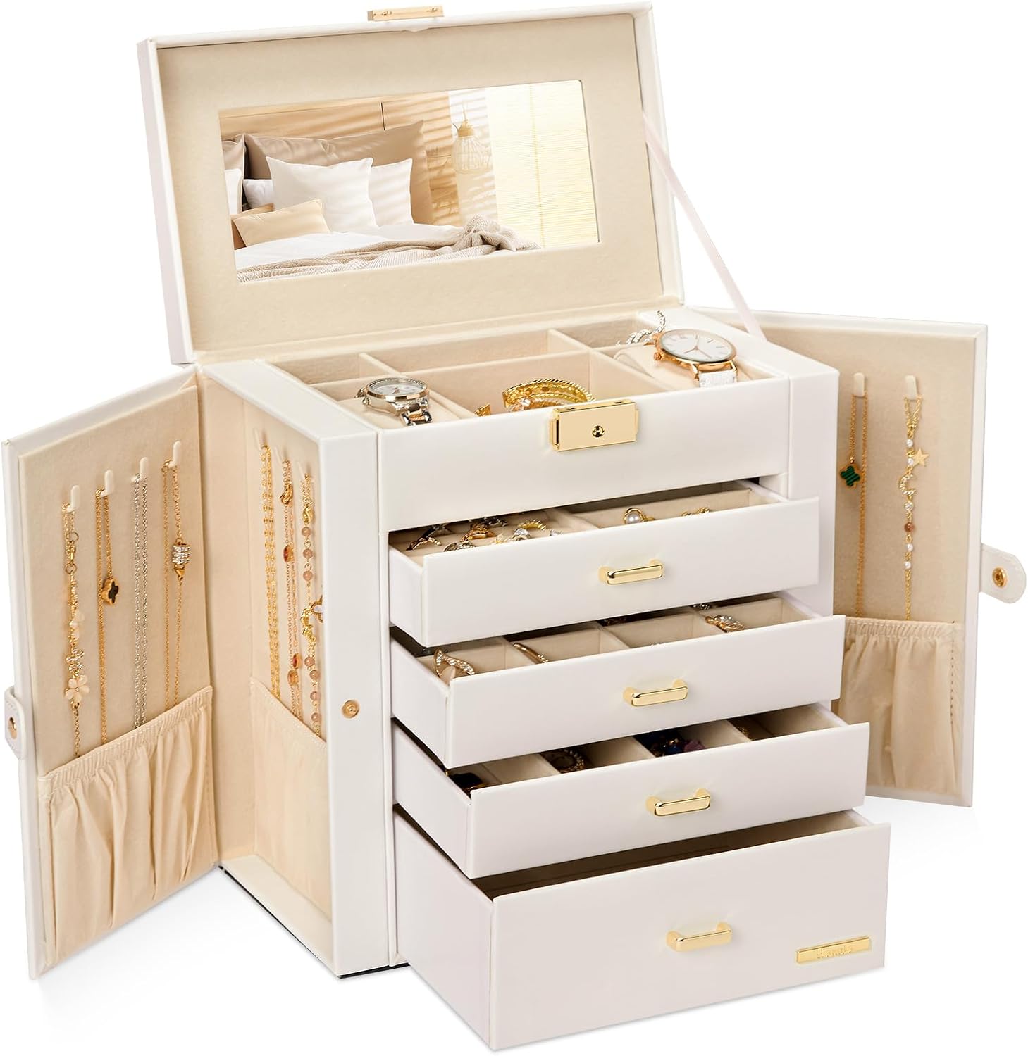 Large Wooden Storage Box with Five Drawers