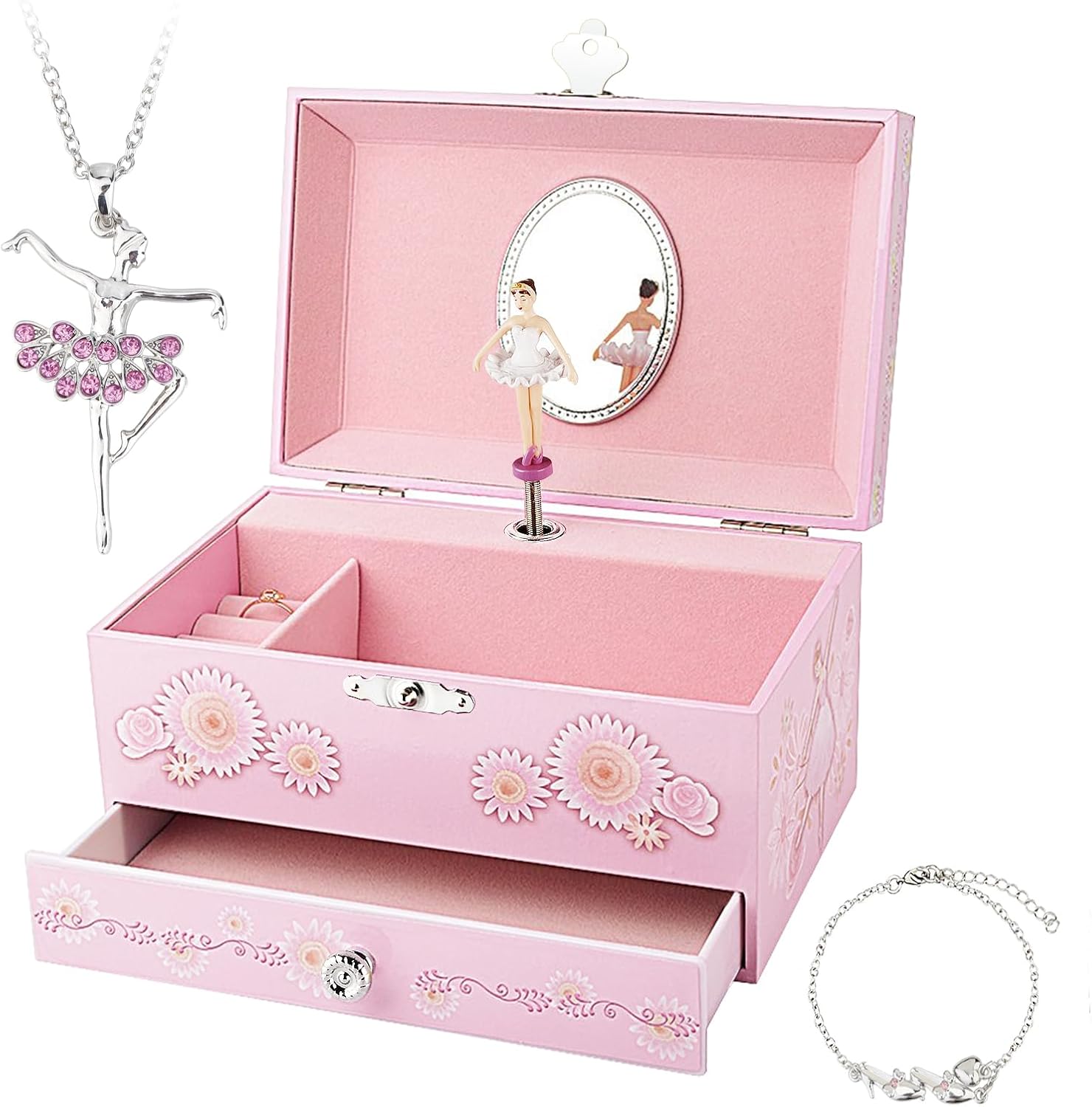 Pink Floral Musical Jewellery Box
