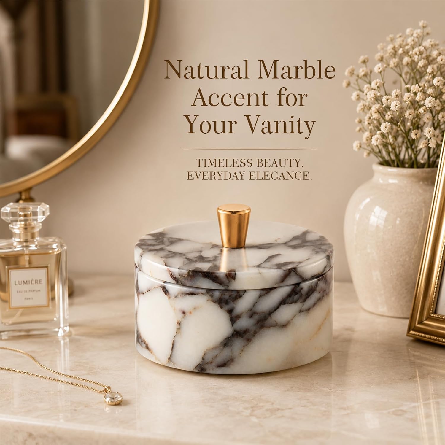 Round Marble Storage Jar with Lid