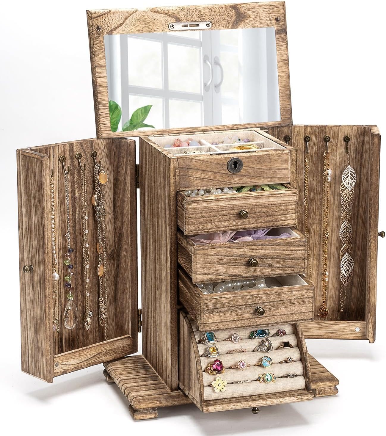 Wooden Jewellery Box with Mirror